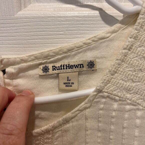 Ruff Hewn Women's Ivory White Cream Embroidered Top Large Cottagecore - Picture 2 of 9